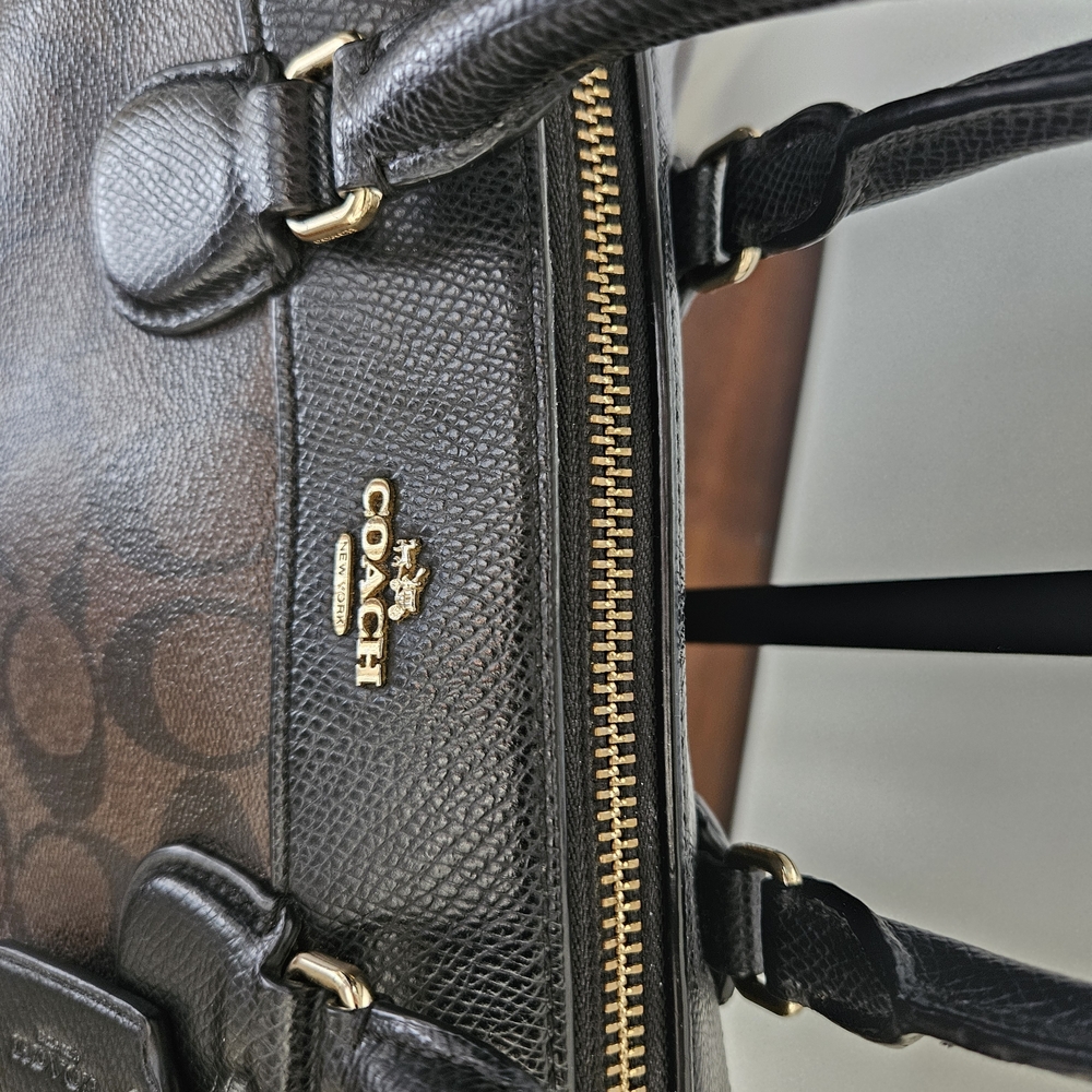 Coach Brown and Black Signature Satchel - Picture 3 of 9